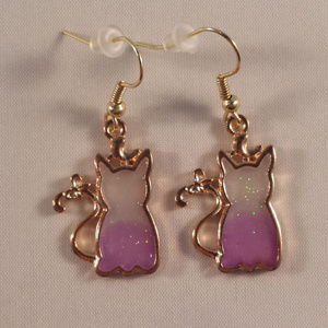 Gold Purple Cat Drop Dangle Earrings New Mystical Purple Hypoallergenic Hooks